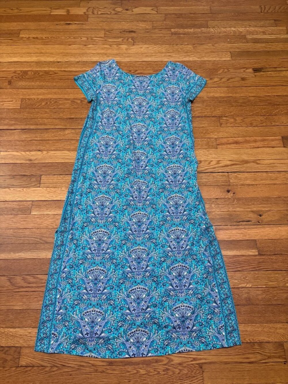 J. Jill Womens Shirt Dress Size Medium Blue Batik Midi Stretch Flowy Viscose